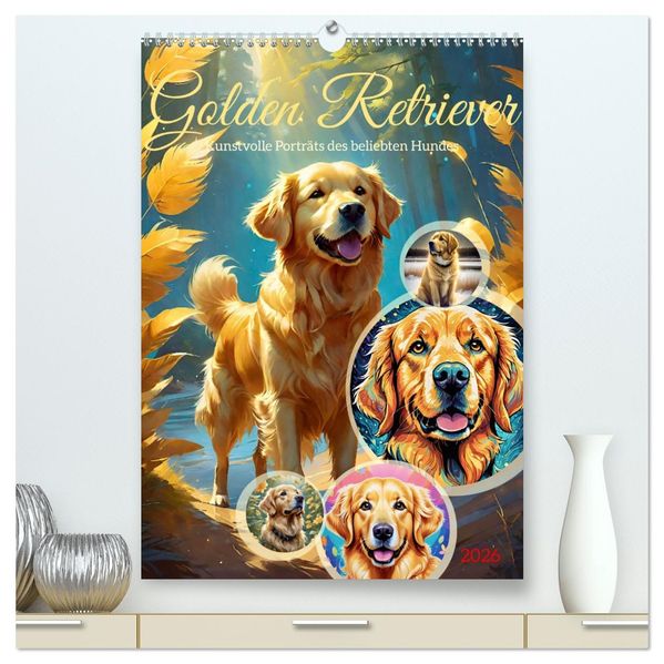 Golden Retriever. Kunstvolle Porträts des beliebten Hundes (hochwertiger Premium Wandkalender 2026 DIN A2 hoch) Kunstdruck in Hochglanz
