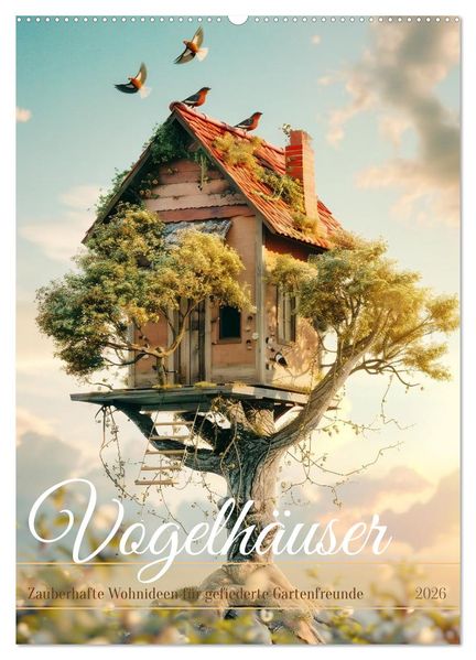 Vogelhäuser Zauberhafte Wohnideen für gefiederte Freunde (Wandkalender 2026 DIN A2 hoch) CALVENDO Monatskalender