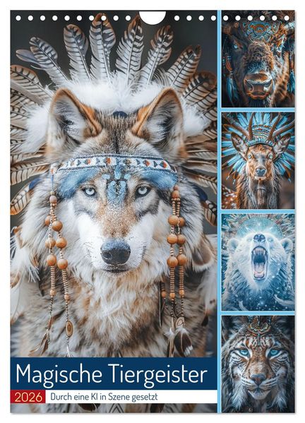 Magische Tiergeister (Wandkalender 2026 DIN A4 hoch) CALVENDO Monatskalender