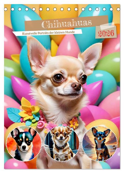 Chihuahuas. Kunstvolle Porträts der kleinen Hunde (Tischkalender 2026 DIN A5 hoch) CALVENDO Monatskalender