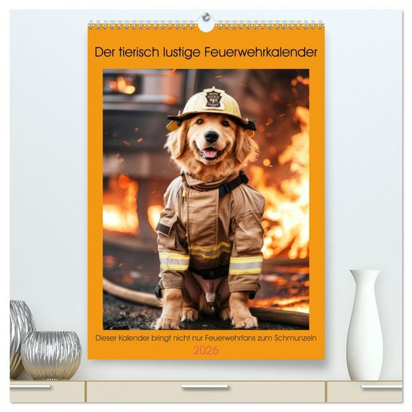 Der tierisch lustige Feuerwehrkalender (hochwertiger Premium Wandkalender 2026 DIN A2 hoch) Kunstdruck in Hochglanz