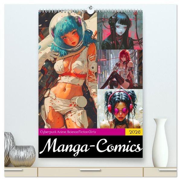 Manga-Comics. Cyberpunk Anime. Science Fiction Girls (hochwertiger Premium Wandkalender 2026 DIN A2 hoch) Kunstdruck in Hochglanz