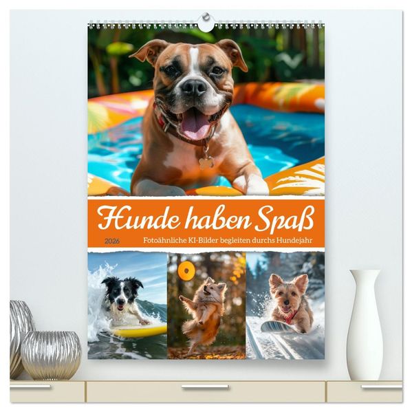 Hunde haben Spaß (hochwertiger Premium Wandkalender 2026 DIN A2 hoch) Kunstdruck in Hochglanz