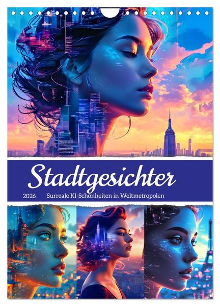Stadtgesichter - Surreale KI-Schönheiten in Weltmetropolen (Wandkalender 2026 DIN A4 hoch) CALVENDO Monatskalender