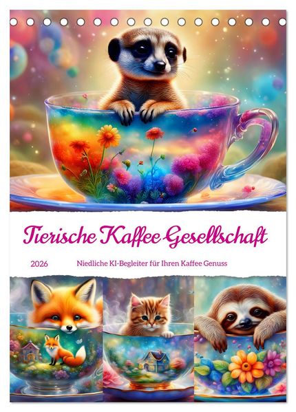 Tierische Kaffee Gesellschaft (Tischkalender 2026 DIN A5 hoch) CALVENDO Monatskalender