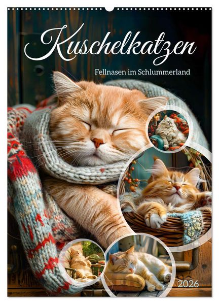 Kuschelkatzen - Fellnasen im Schlummerland (Wandkalender 2026 DIN A2 hoch) CALVENDO Monatskalender