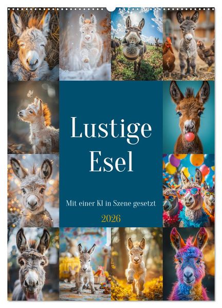 Lustige Esel (Wandkalender 2026 DIN A2 hoch) CALVENDO Monatskalender