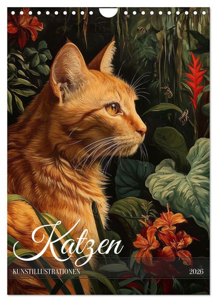 Katzen Kunstillustrationen (Wandkalender 2026 DIN A4 hoch) CALVENDO Monatskalender