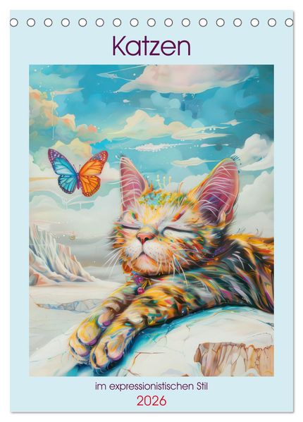 Katzen im expressionistischen Stil (Tischkalender 2026 DIN A5 hoch) CALVENDO Monatskalender