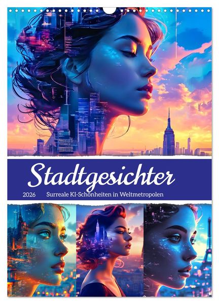 Stadtgesichter - Surreale KI-Schönheiten in Weltmetropolen (Wandkalender 2026 DIN A3 hoch) CALVENDO Monatskalender