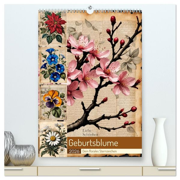 Geburtsblume dein florales Sternzeichen (hochwertiger Premium Wandkalender 2026 DIN A2 hoch) Kunstdruck in Hochglanz