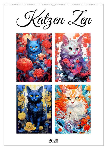 Katzen Zen (Wandkalender 2026 DIN A2 hoch) CALVENDO Monatskalender