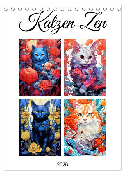 Katzen Zen (Tischkalender 2026 DIN A5 hoch) CALVENDO Monatskalender