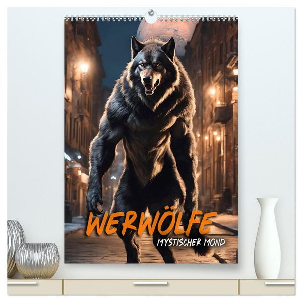 Werwölfe - mystischer Mond (hochwertiger Premium Wandkalender 2026 DIN A2 hoch) Kunstdruck in Hochglanz