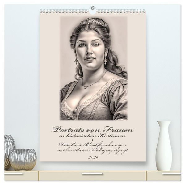 Porträts von Frauen in historischen Kostümen (hochwertiger Premium Wandkalender 2026 DIN A2 hoch) Kunstdruck in Hochglanz