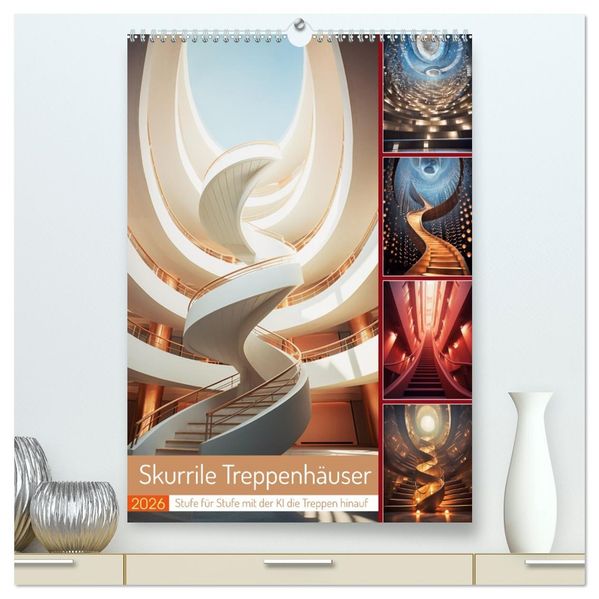 Skurrile Treppenhäuser (hochwertiger Premium Wandkalender 2026 DIN A2 hoch) Kunstdruck in Hochglanz