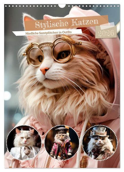Stylische Katzen (Wandkalender 2026 DIN A3 hoch) CALVENDO Monatskalender
