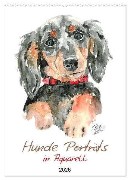 Hunde Porträts in Aquarell (Wandkalender 2026 DIN A2 hoch) CALVENDO Monatskalender