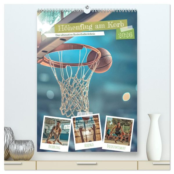Höhenflug am Korb (hochwertiger Premium Wandkalender 2026 DIN A2 hoch) Kunstdruck in Hochglanz