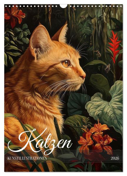 Katzen Kunstillustrationen (Wandkalender 2026 DIN A3 hoch) CALVENDO Monatskalender