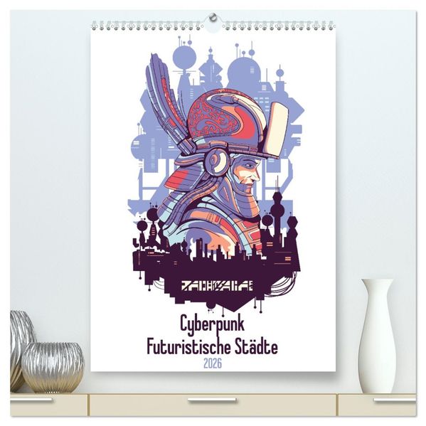 Cyberpunk Futuristische Städte (hochwertiger Premium Wandkalender 2026 DIN A2 hoch) Kunstdruck in Hochglanz