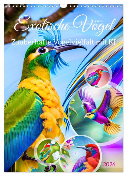 Exotische Vögel. Zauberhafte Vogelvielfalt mit KI (Wandkalender 2026 DIN A3 hoch) CALVENDO Monatskalender
