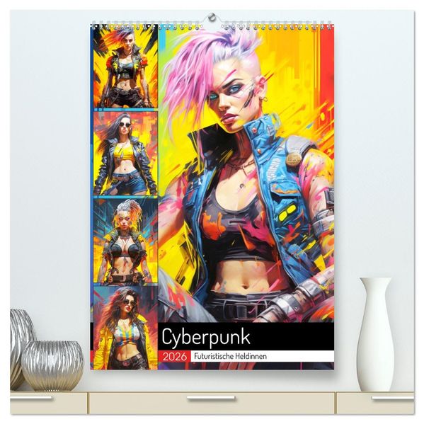 Cyberpunk. Futuristische Heldinnen (hochwertiger Premium Wandkalender 2026 DIN A2 hoch) Kunstdruck in Hochglanz