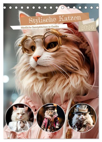 Stylische Katzen (Tischkalender 2026 DIN A5 hoch) CALVENDO Monatskalender