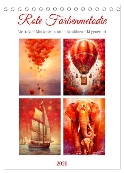 Rote Farbenmelodie (Tischkalender 2026 DIN A5 hoch) CALVENDO Monatskalender
