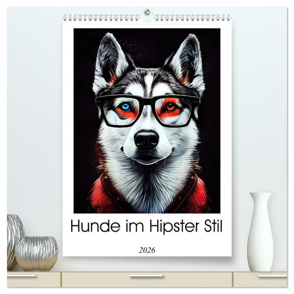 Hunde im Hipster Stil (hochwertiger Premium Wandkalender 2026 DIN A2 hoch) Kunstdruck in Hochglanz