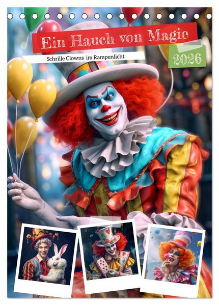 Ein Hauch von Magie - Schrille Clowns im Rampenlicht (Tischkalender 2026 DIN A5 hoch) CALVENDO Monatskalender