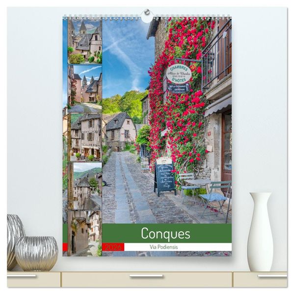 Conques - Via Podiensis (hochwertiger Premium Wandkalender 2026 DIN A2 hoch) Kunstdruck in Hochglanz