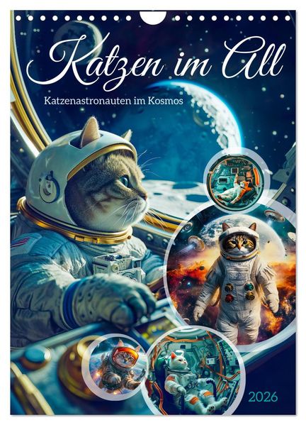 Katzen im All - Katzenastronauten im Kosmos (Wandkalender 2026 DIN A4 hoch) CALVENDO Monatskalender