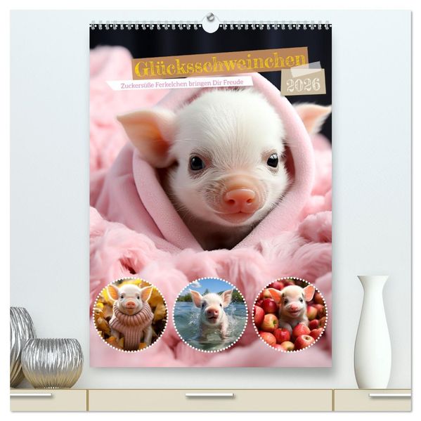 Glücksschweinchen (hochwertiger Premium Wandkalender 2026 DIN A2 hoch) Kunstdruck in Hochglanz