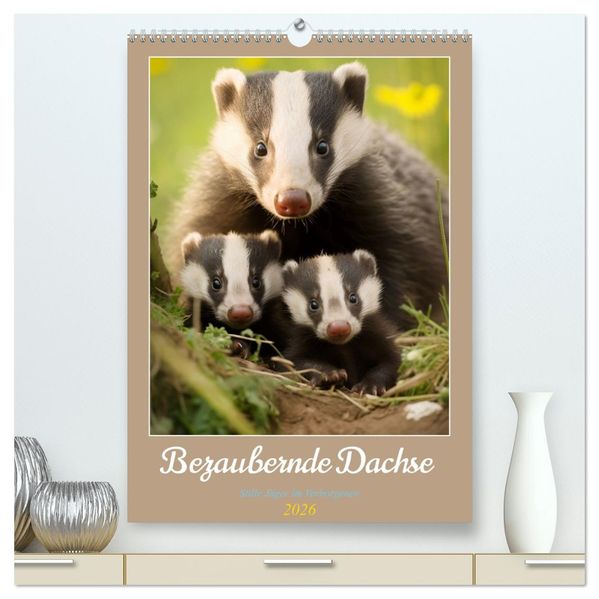 Bezaubernde Dachse (hochwertiger Premium Wandkalender 2026 DIN A2 hoch) Kunstdruck in Hochglanz