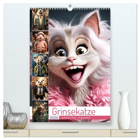 Grinsekatze (hochwertiger Premium Wandkalender 2026 DIN A2 hoch) Kunstdruck in Hochglanz