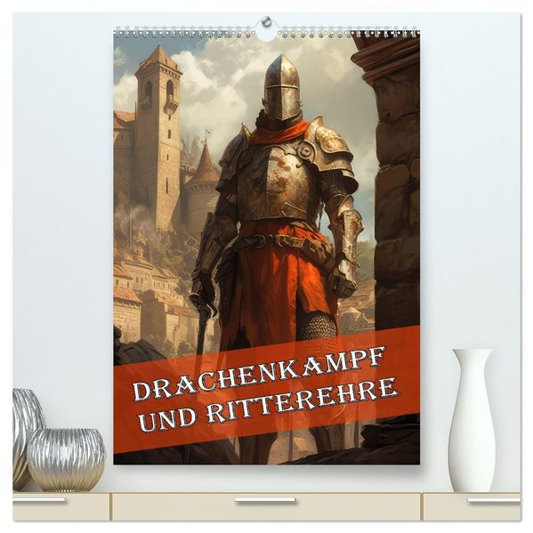 Drachenkampf und Ritterehre (hochwertiger Premium Wandkalender 2026 DIN A2 hoch) Kunstdruck in Hochglanz