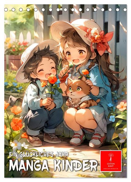 Manga Kinder - ein glückliches Jahr (Tischkalender 2026 DIN A5 hoch) CALVENDO Monatskalender