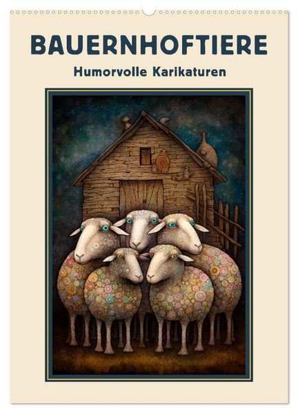 Bauernhoftiere - Humorvolle Karikaturen (Wandkalender 2026 DIN A2 hoch) CALVENDO Monatskalender