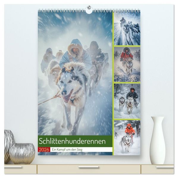 Schlittenhunderennen (hochwertiger Premium Wandkalender 2026 DIN A2 hoch) Kunstdruck in Hochglanz