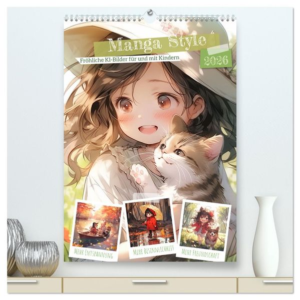 Manga Style Kinder (hochwertiger Premium Wandkalender 2026 DIN A2 hoch) Kunstdruck in Hochglanz