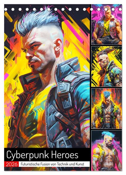 Cyberpunk Heroes. Futuristische Fusion von Technik und Kunst (Tischkalender 2026 DIN A5 hoch) CALVENDO Monatskalender