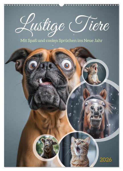 Lustige Tiere (Wandkalender 2026 DIN A2 hoch) CALVENDO Monatskalender