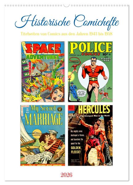 Historische Comichefte (Wandkalender 2026 DIN A2 hoch) CALVENDO Monatskalender