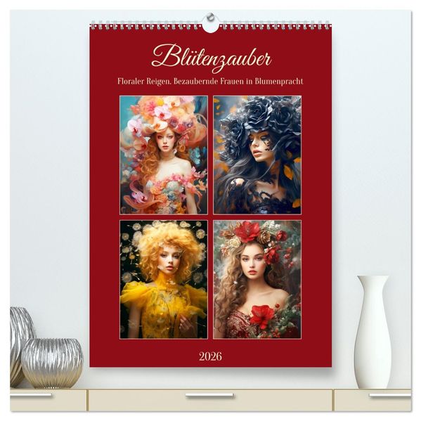 Blütenzauber. Floraler Reigen. Bezaubernde Frauen in Blumenpracht (hochwertiger Premium Wandkalender 2026 DIN A2 hoch) Kunstdruck in Hochglanz