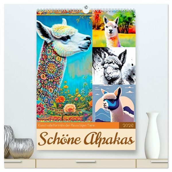 Schöne Alpakas (hochwertiger Premium Wandkalender 2026 DIN A2 hoch) Kunstdruck in Hochglanz