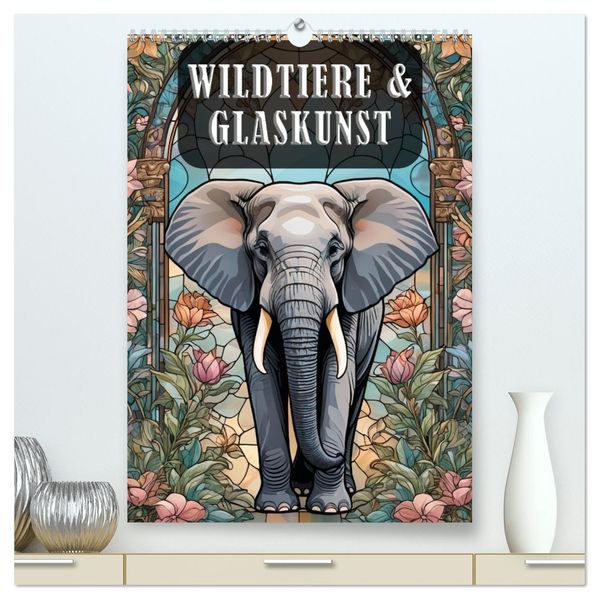 Wildtiere und Glaskunst im Tiffany Stil (hochwertiger Premium Wandkalender 2026 DIN A2 hoch) Kunstdruck in Hochglanz