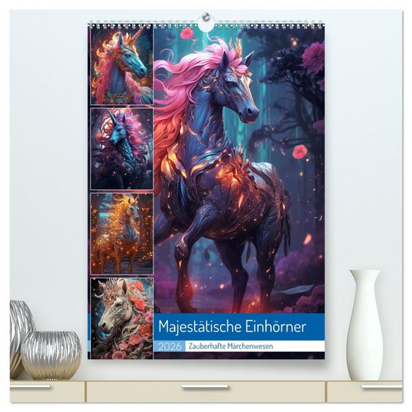 Majestätische Einhörner (hochwertiger Premium Wandkalender 2026 DIN A2 hoch) Kunstdruck in Hochglanz