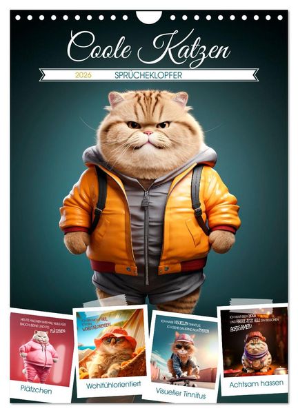 COOLE KATZEN Sprücheklopfer (Wandkalender 2026 DIN A4 hoch) CALVENDO Monatskalender