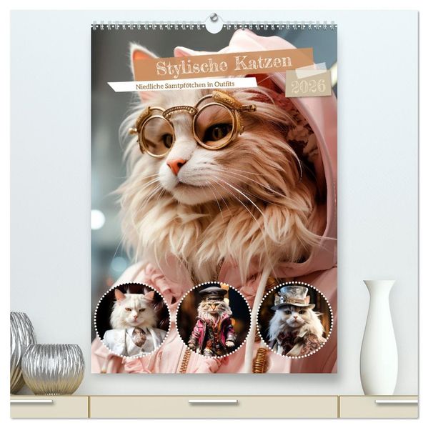 Stylische Katzen (hochwertiger Premium Wandkalender 2026 DIN A2 hoch) Kunstdruck in Hochglanz